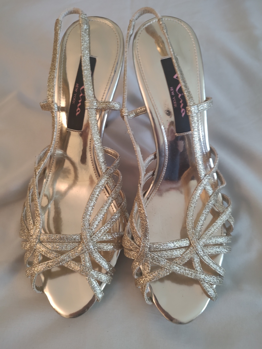 Nina Gold Glitter Strappy Slingback Heels